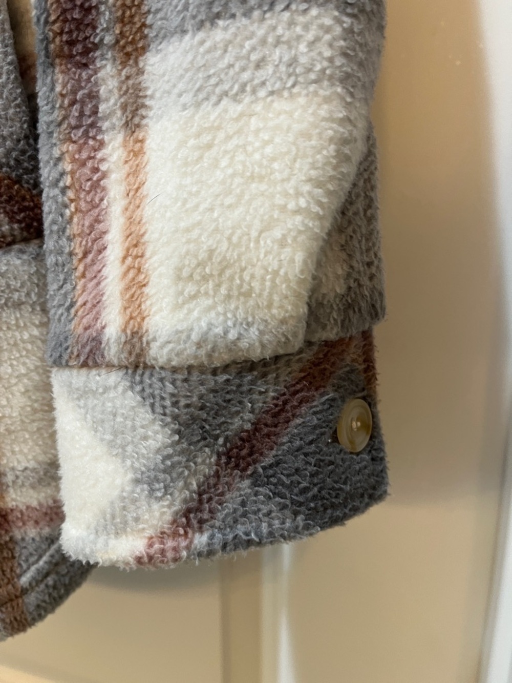 Thread & Supply Plaid Teddy Shacket in Gray, Cream & Brown Tones - Picture 5 of 7